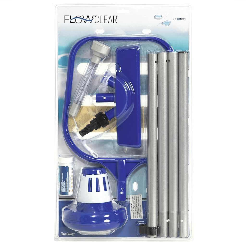 Kit Entretien Piscine Hors Sol Bestway Flowclear, aspirateur avec Manche Aluminium 4 Sections, Skimmer, diffuseur Chlore, thermomètre, bandelettes testeur