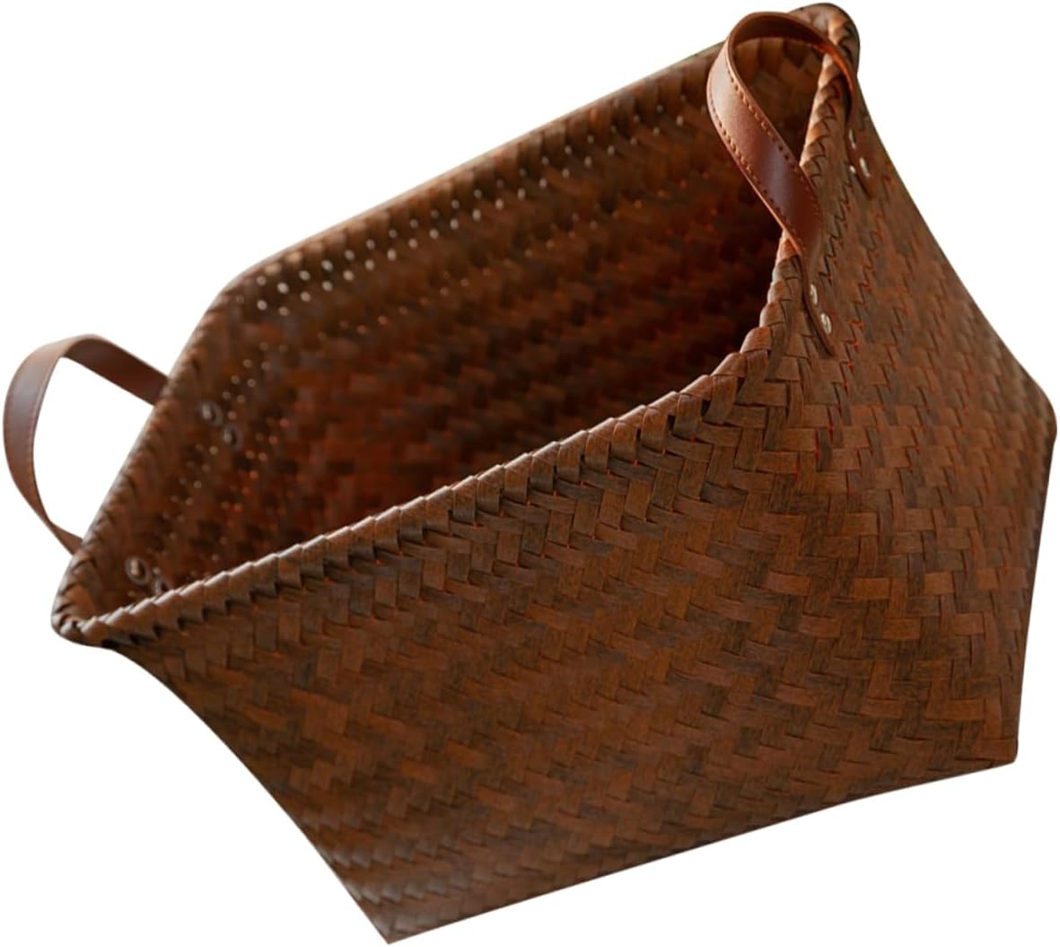 Ciieeo Imitation Rattan Laundry Basket with Leather Handles Medium Storage Container for Snacks Clothes Smooth Surface Home Organizer for Bathroom Nursery Bedroom Living Room Use