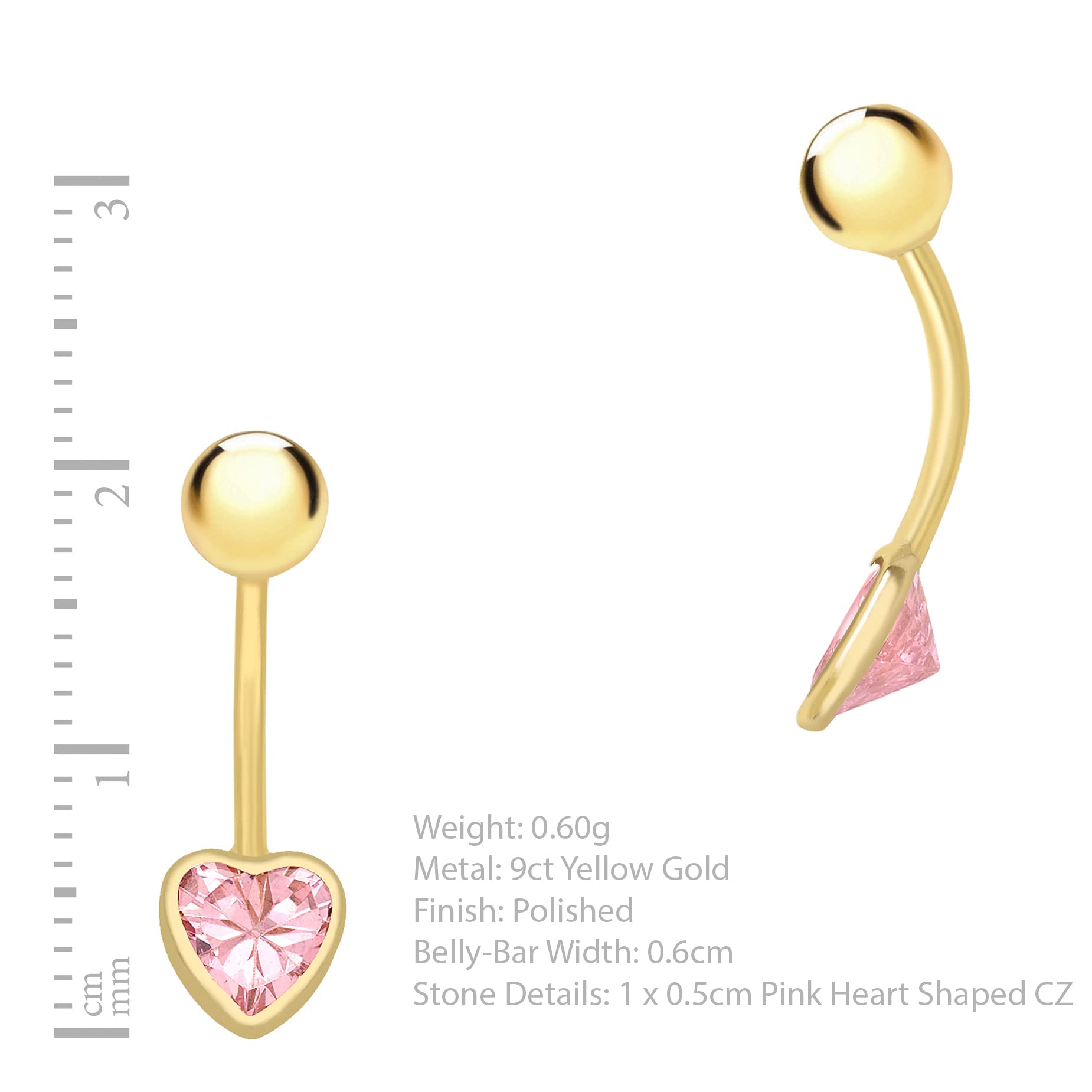 CARISSIMA Damen Bauchnabelpiercing, 6 ct Gold, rosa ZirkoniaHerz