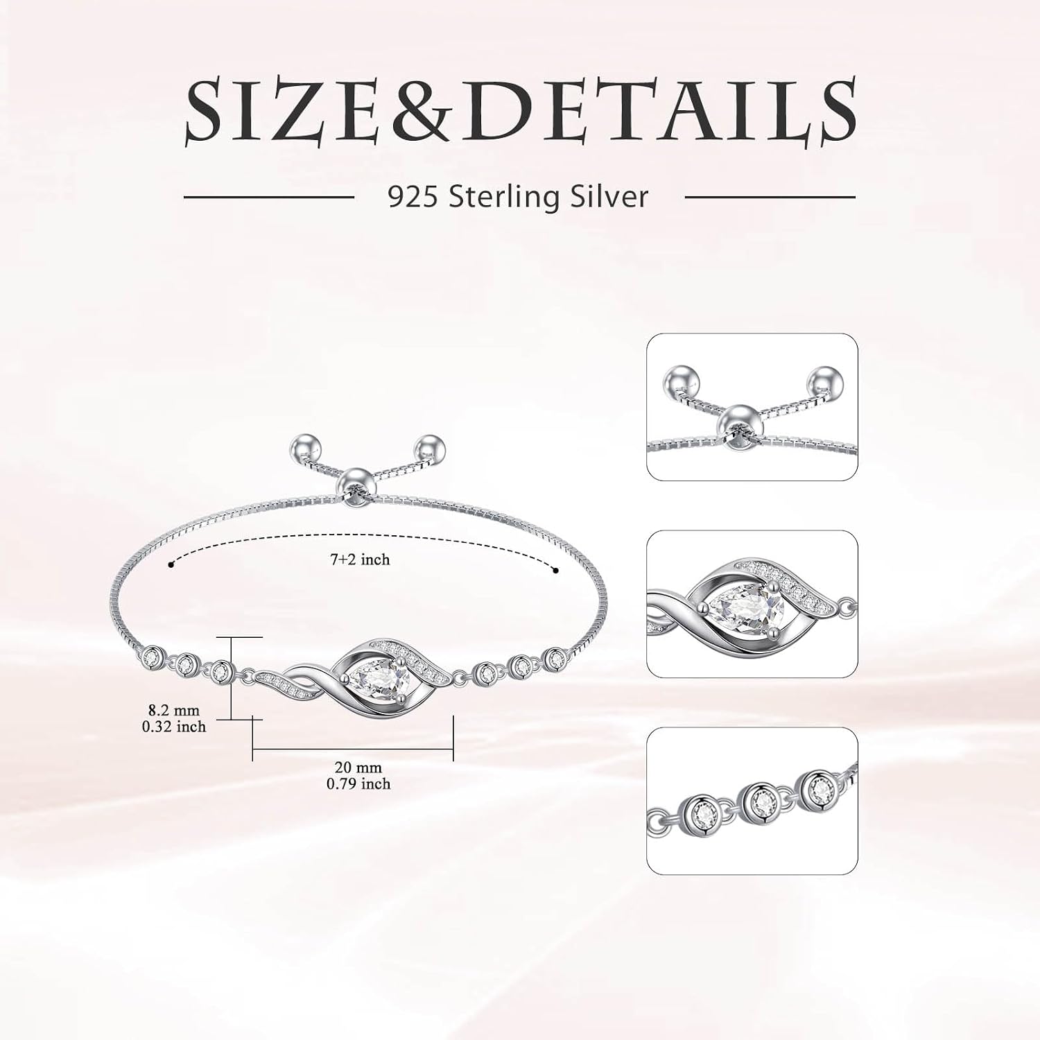 HPQQ Birthstone Bracelet for Women 925 Sterling Silver Infinity Love Jewelry Anniversary Birthday Mothers Day Gifts for Mom Wife Her