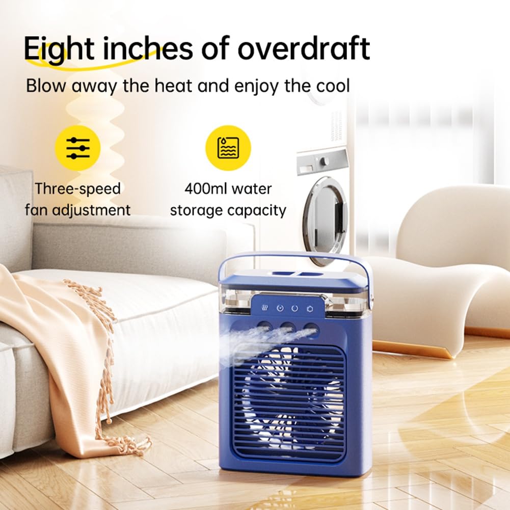 Tragbarer Klimaanlagenventilator, Mini-Verdunstungsluftkühler mit Farbigen LED-Lichtmodi für Schreibtisch, Nachttisch, Couchtisch-D