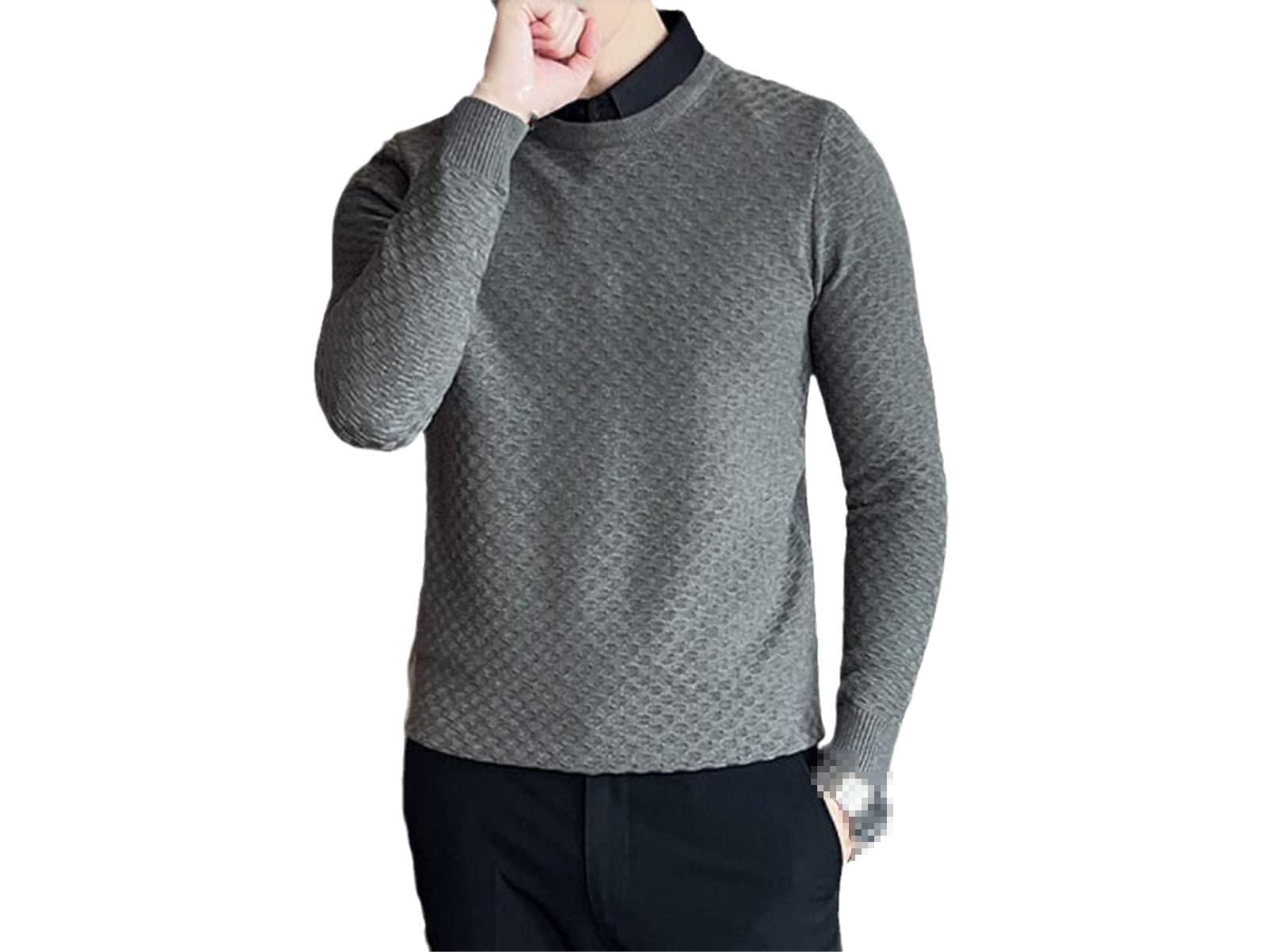 Hombres falsos de dos piezas camisa cuello jersey jersey slim fit manga larga prendas de punto tops
