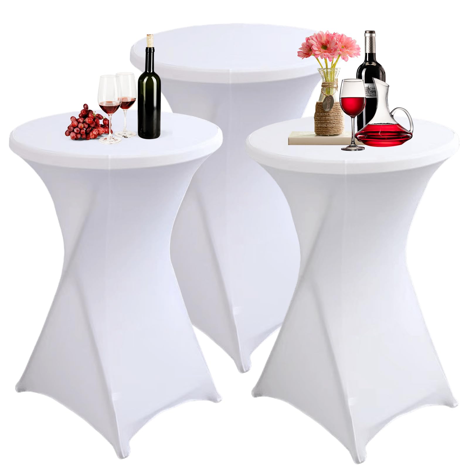 BORDEAG Juego de 3 fundas elásticas para mesa alta, 60 x 110 cm, fundas elásticas para mesas altas, para bares, restaurantes, banquetes, hoteles, fáciles de limpiar, color blanco