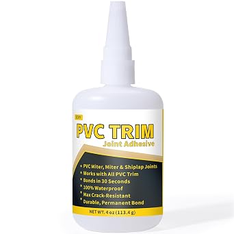 PVC Trim Glue, Bond Trim Joints in 30 Seconds, Allows Adjustment, PVC Trim Adhesive Suitable for Lumber, Decking, Moulding, Column Covers, Permanently Strong, Waterproof, No Cracking, 4 oz