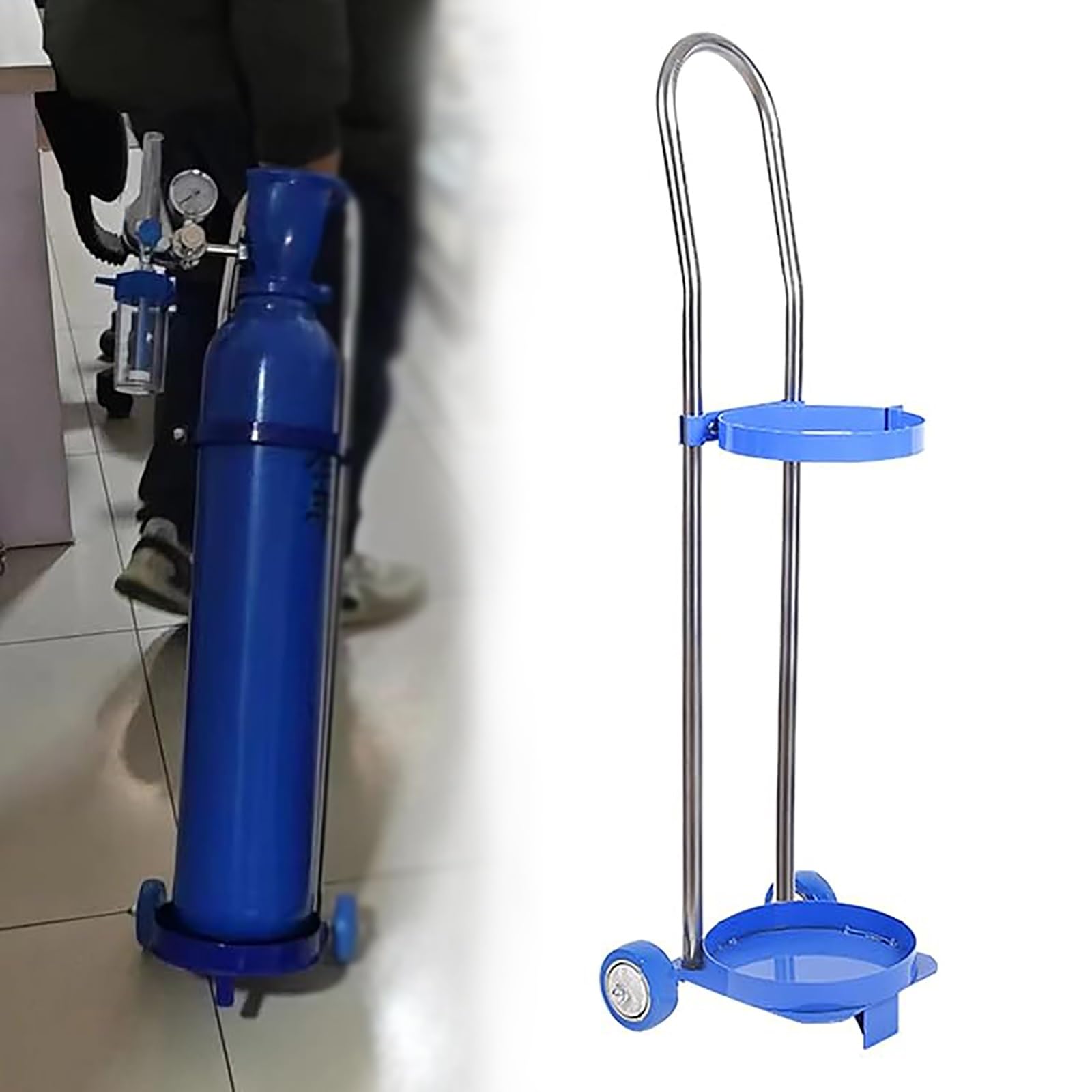 SFSLBFB Oxygen Tank Cart with Wheels, Heavy-Duty Cylinder Holder Stand for Easy Transportation in Factories, Labs, and Medical Facilities