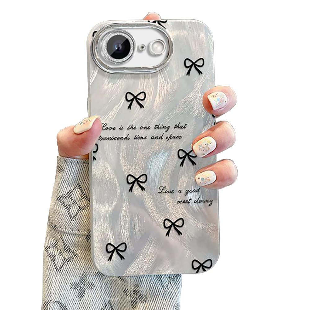 MuZiF iPhone 16e 用 ケース 可愛い ちょう かわいい 韓国 ケース 薄くて軽い 人気 おしゃれ 蝶々 スマホケース 耐衝撃 携帯カバー レンズ保護 携帯ケース アイフォン16e 用 スマホカバー (iPhone 16e,リボン結び）