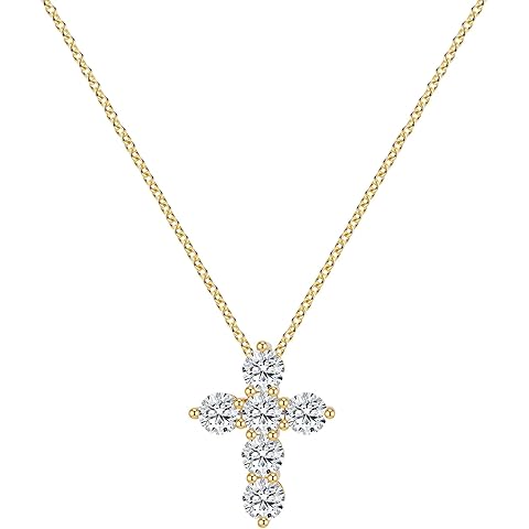 ASHINE 3.7 CT Cross Necklace for Women,14K Gold/White Gold Plated Cubic Zirconia Cross Pendant Necklace,20