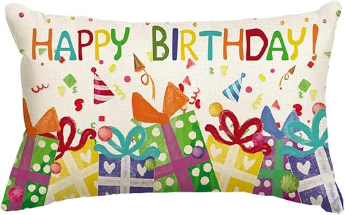 AVOIN colorlife Funda de almohada de feliz cumpleaños, 12 x 20 pulgadas, regalo de cumpleaños, decoración al aire libre para sofá, casa de campo AVOIN colorlife Funda de almohada de feliz cumpleaños, 12 x 20 pulgadas, regalo de cumpleaños, decoración al aire libre para sofá, casa de campo