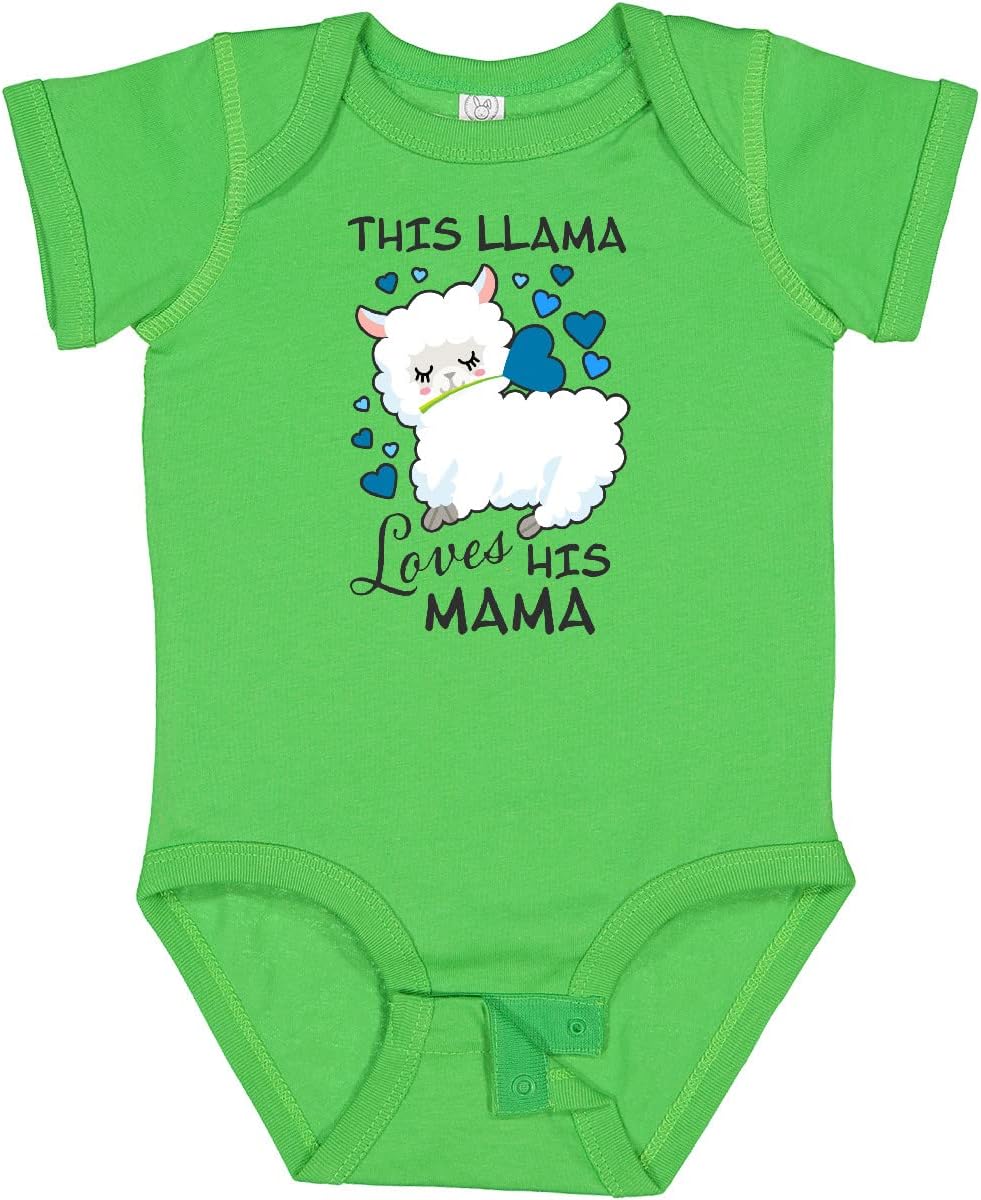 inktastic This Llama Loves His Mama with Blue Hearts Baby Bodysuit
