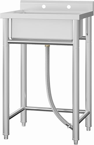 Fregadero de cocina de acero inoxidable, fregadero utilitario de 21 x 21 x 33 pulgadas con grifo extraíble, grifo de agua caliente y fría, cuenco