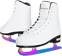 Vista 13 de MammyGol Patines de patinaje sobre hielo con cordones para mujer/señora/niña, soporte ligero, talla 6, 7, 8, 9, 10, 11, 12 Rosa rojo - verde azulado