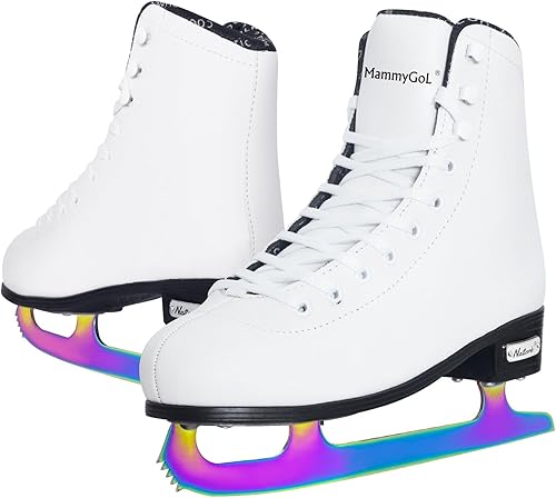 Miniatura 13 de MammyGol Patines de patinaje sobre hielo con cordones para mujer/señora/niña, soporte ligero, talla 6, 7, 8, 9, 10, 11, 12 Rosa rojo - verde azulado
