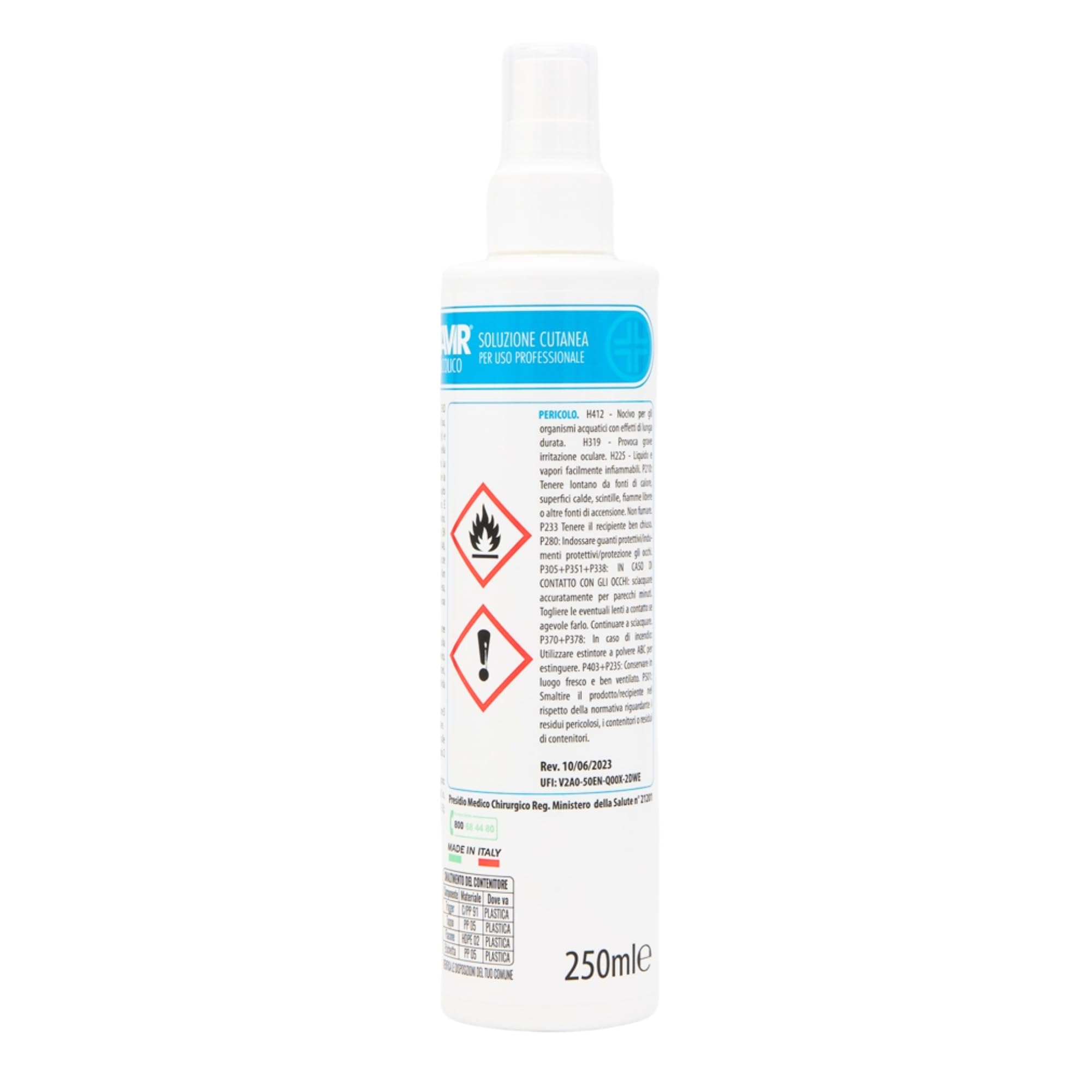 Disinfettante Battericida Liquido per Cute con Clorexidina 2% Septavir, Soluzione Alcolica Pronta, Disinfezione delle Mani e della Cute, Uso Ospedaliero, Domestico e Sanitario (250 ml)