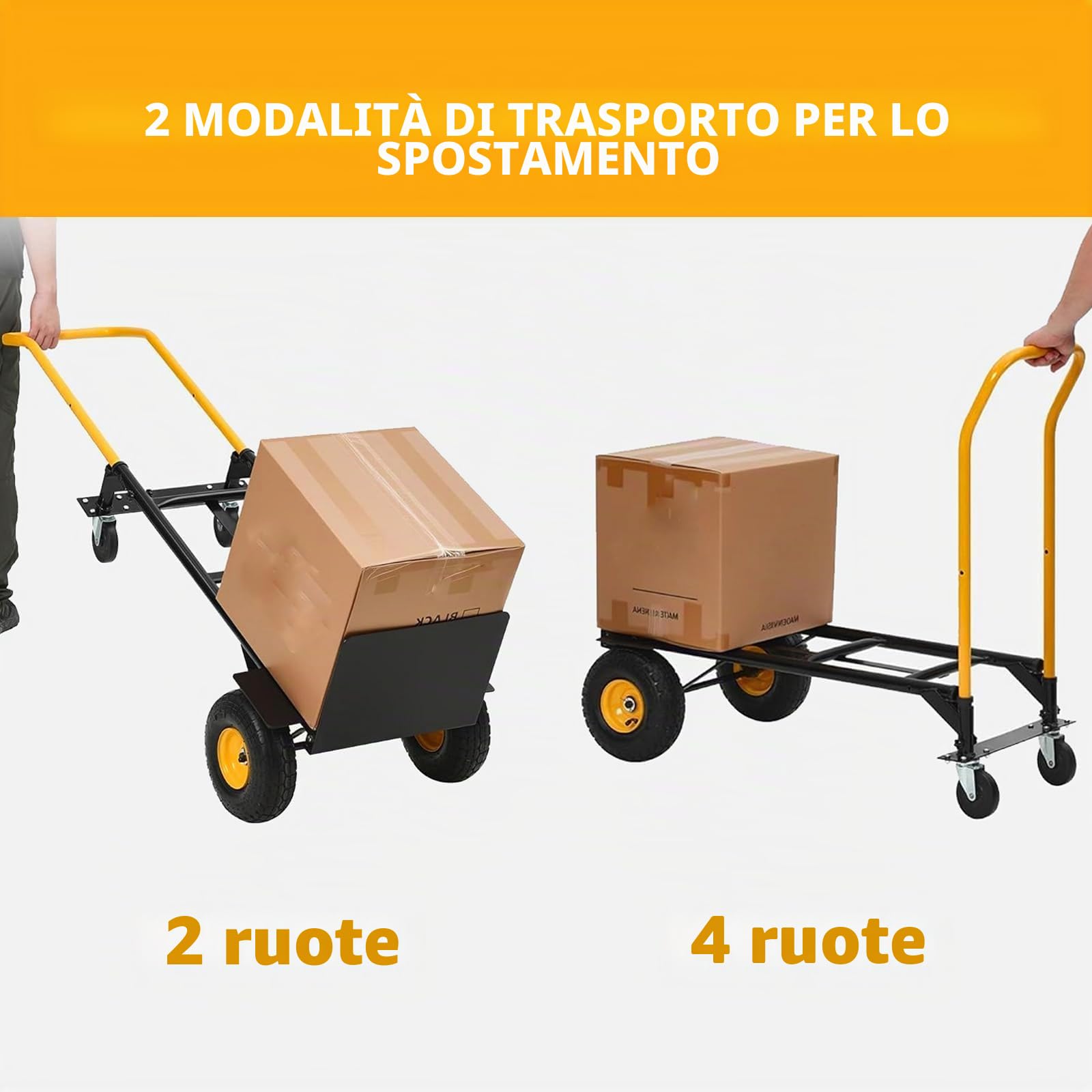 Carrello a mano convertibile 2-in-1 - Piattaforma pieghevole per magazzino, ufficio, giardino, spostamenti industriali - 4 ruote robuste, manico telescopico - Portata 800LB - Nero e Arancione