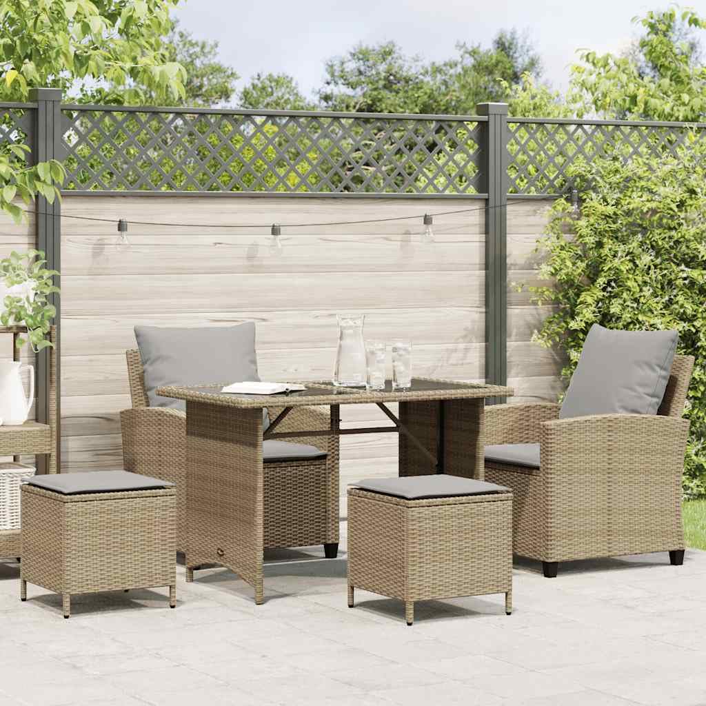 Set di 4 divani da giardino in polyrattan beige, resistente ai raggi UV, impermeabile, per balcone e terrazza, set lounge con cuscino, piedini regolabili, portata 110 kg