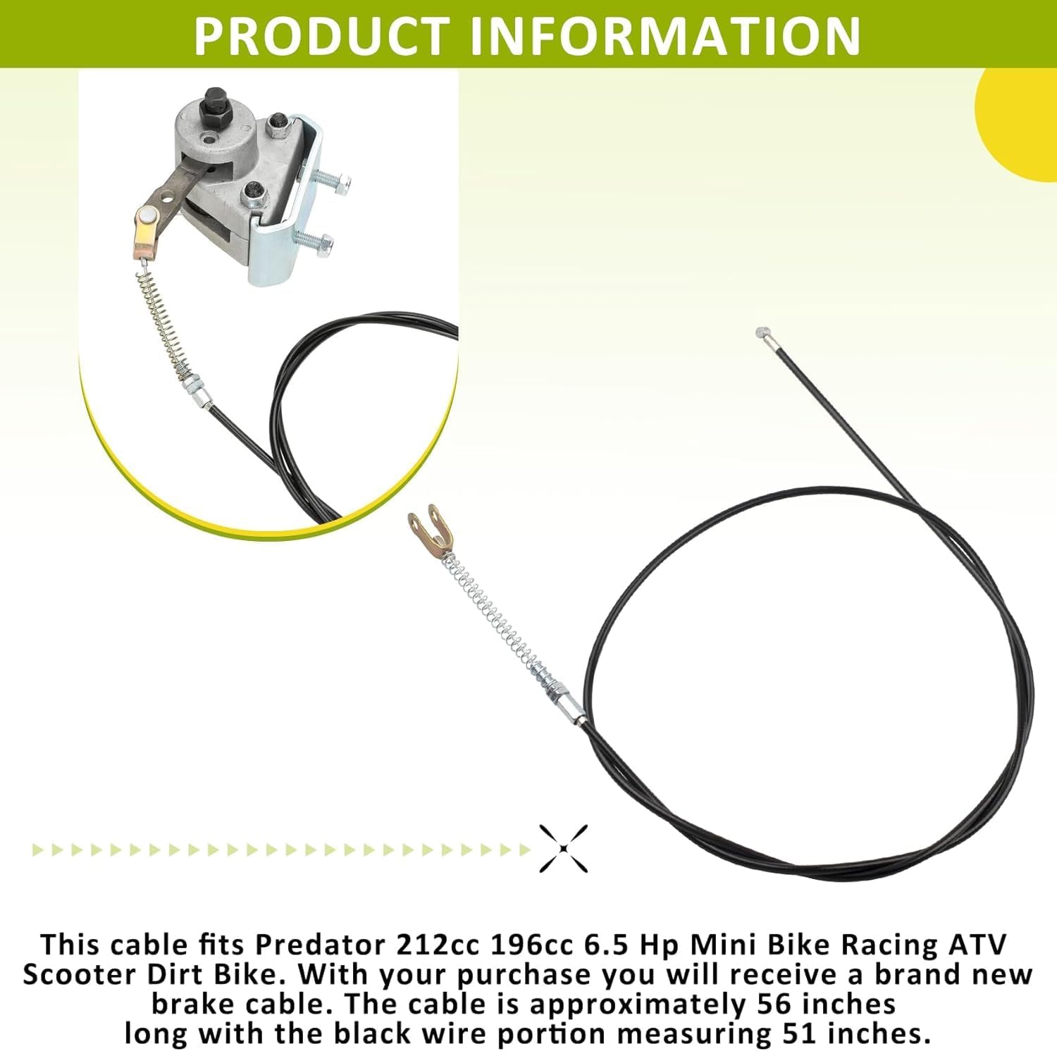 2 Pack 56 inch Go Kart Brake Cable Fits for Predator 212cc 196cc GX160 GX200 6.5HP Manco 9598 9597 Yerf-Dog ASW Bristers Airheart MB-1 Drift Trike Carter Fun Dune Buggy ATV Parts 51" Inner - Image 2