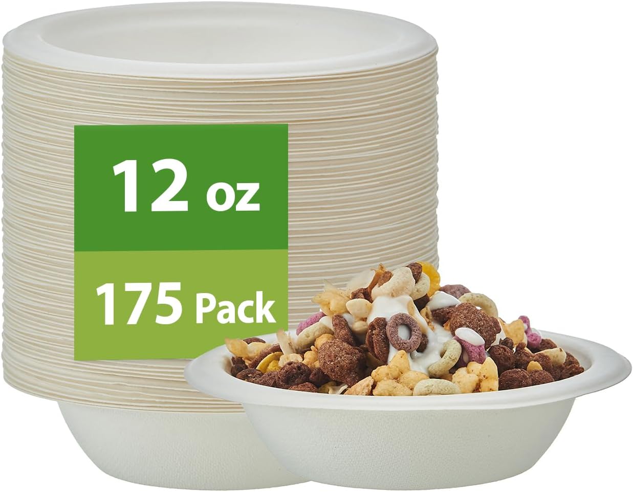 Jaluxing [175Pack 16 oz] Paper Soup Bowls Heavy Duty, Microwavable Bagasse Hot Food Plates and Bowls Natural Sugarcane Disposable Bowl for Dessert Snack