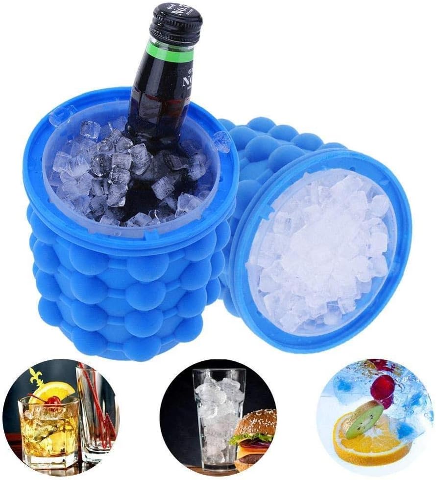 The Ultimate Ice Cube Maker Silicone Bucket with Lid Makes Small Size Nugget Chips for Soft Drinks, Cocktail Ice, Wine On Crushed Cylinder Trays, Cup Mold, Holder