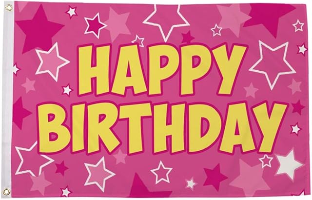 FlagSuperstore Happy Birthday Pink Flag 5 x 3 FT - 100% Polyester With Eyelets