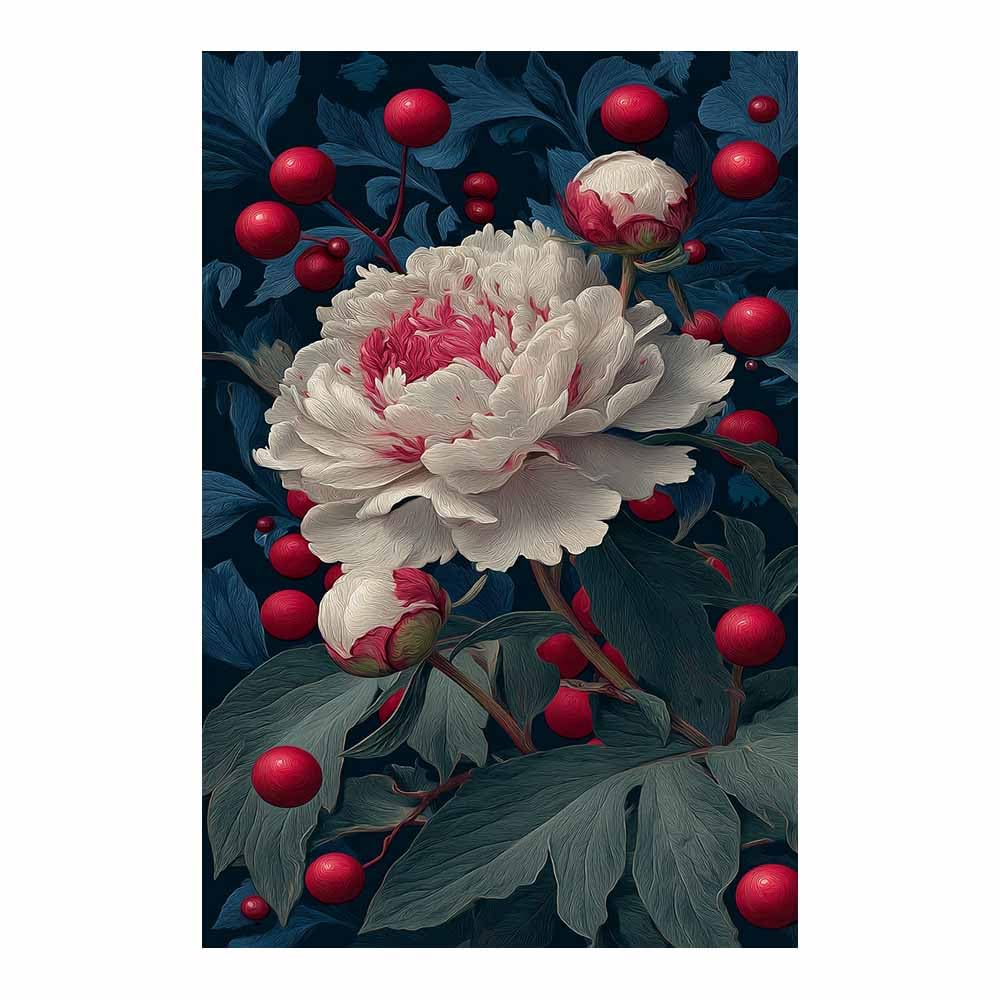 Xeniou Multicolor Flower Wall Art Canvas Peony And Reds Berries Canvas Wall Art, For Bedroom Office Home Decorations(Multicolor)-80X120cm Unframed