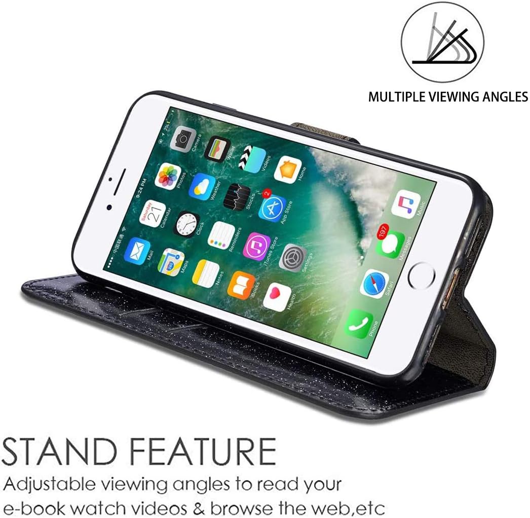 ZCDAYE Case for iPhone 5 5S SE,Bling Glitter [Magnetic Closure] PU Leather Flip Wallet [Love Diamond Buckle][Card Slots][Kickstand] Soft TPU Cover for Apple iPhone 5/5S/SE (Black)
