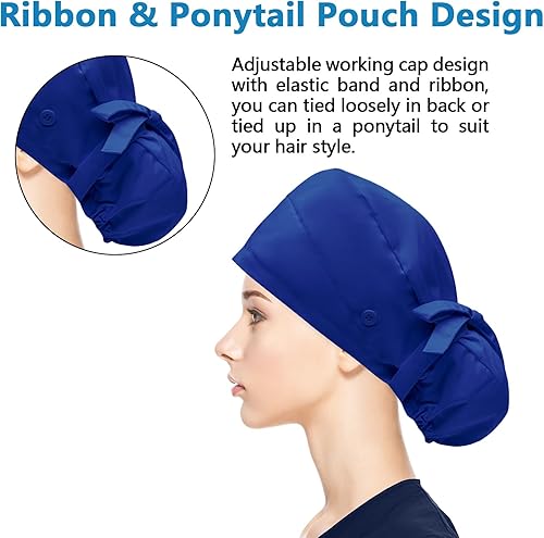 Vista 62 de Fesciory Gorras de trabajo ajustables con botón y banda para el sudor, sombreros de cola de caballo para mujer, cabello largo