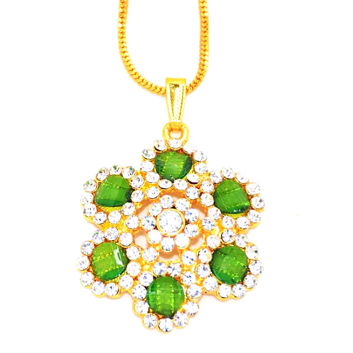 RUDRADIVINE Green Crystal Stone Pendant with Zircon Work for Women with Gold Plated Chain (B07NRLNLN6) Amazon Price History, Amazon Price Tracker