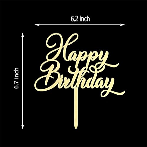 Miniatura 4 de Decoración de pastel de feliz cumpleaños para decoración de fiesta de cumpleaños, espejo acrílico dorado