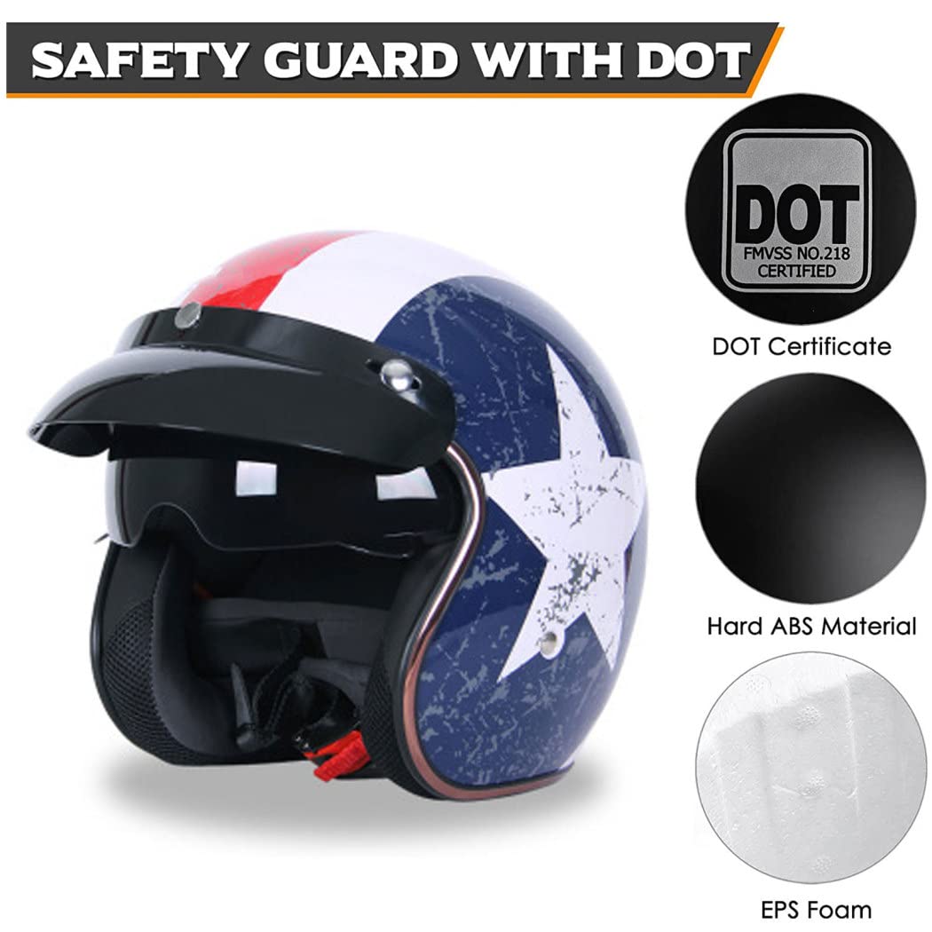 BGMKE 3/4 Medio Casco Abierto Retro Motocicleta Jet Casco Para Hombres  Mujeres,con Gafas Cascos De Media Cara ECE Certificado Adultos Half Helmet, image size:1050x1050