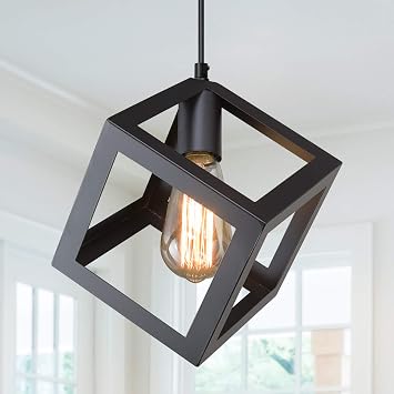 Geometric Cage Pendant Lighting, Modern Industrial Hanging Light Fixture for Kitchen Island, Foyer, Entryway, Dining & Living Room