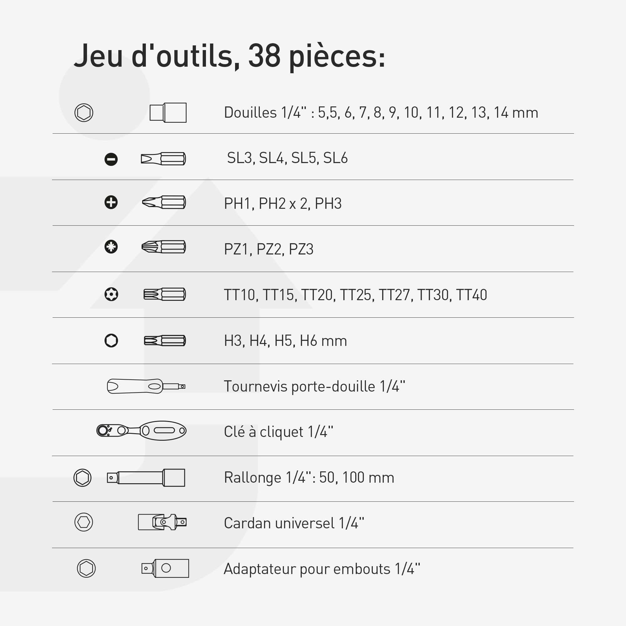 Högert HT1R462 Coffret à outils Jeu de douilles tournevis à cliquet Noir/bleu 1/4"