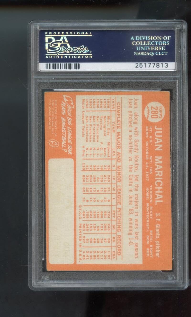 1964 Topps #280 Juan Marichal PSA 5 Graded Baseball Card MLB San Francisco Giants