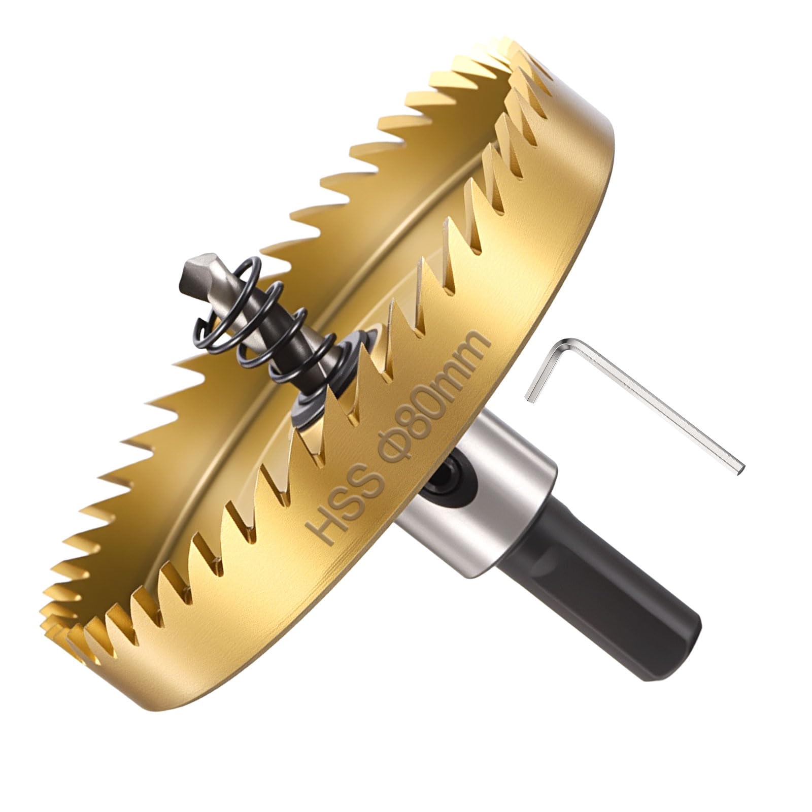 METALLIXITY Hole Saw 80mm (3-5/32"), 4341 High Speed Steel Hole Cutter with Center Drill Bit, Hex Key and Spring