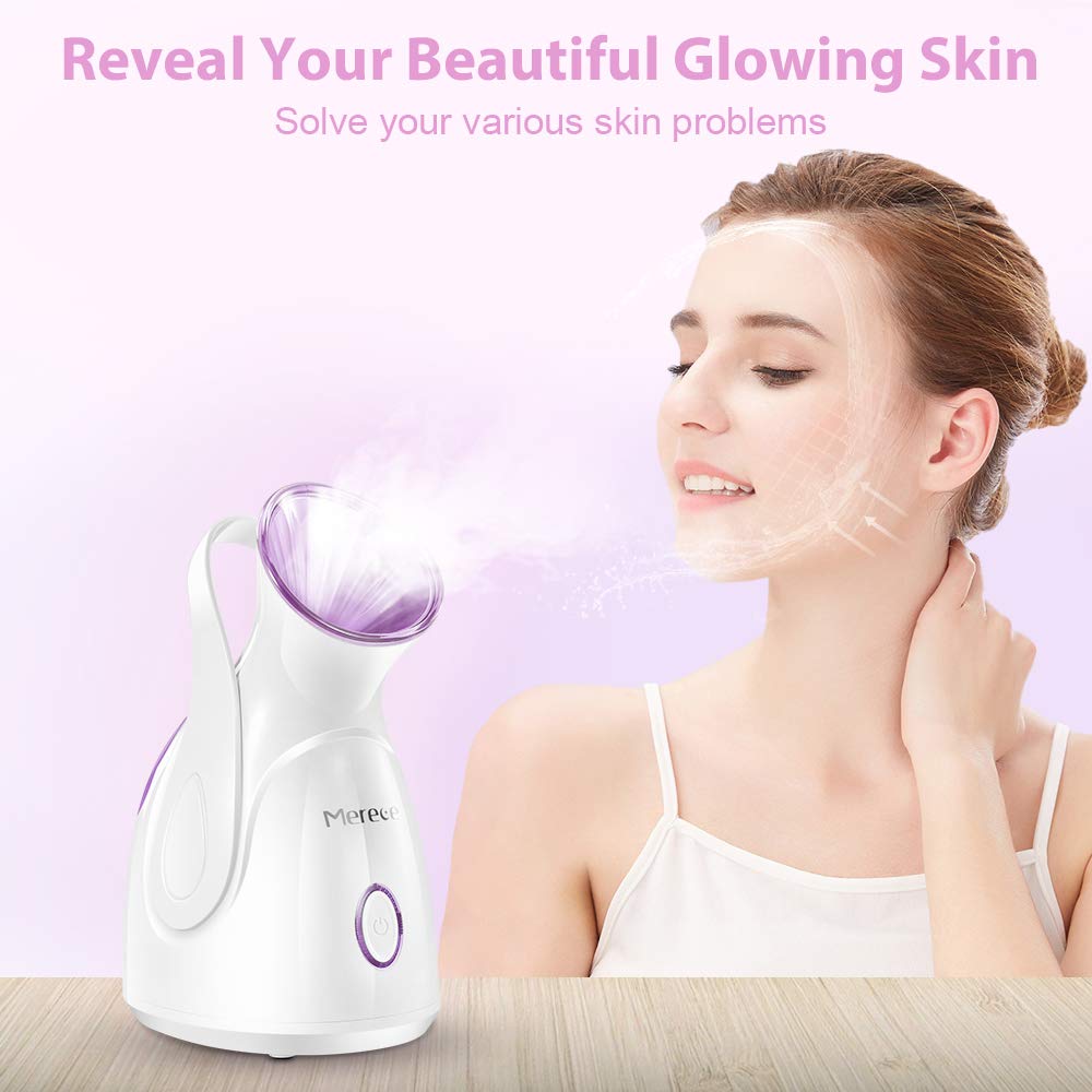 Facial Steamer Face Steamer – Nano Ionic Face Steamer for Facial 100ml Home Facial Humidifier for Face Sauna Spa Sinuses Moisturizing Cleaning Pores, Facial Spa with Skin Kit and Hair Band (Purple)