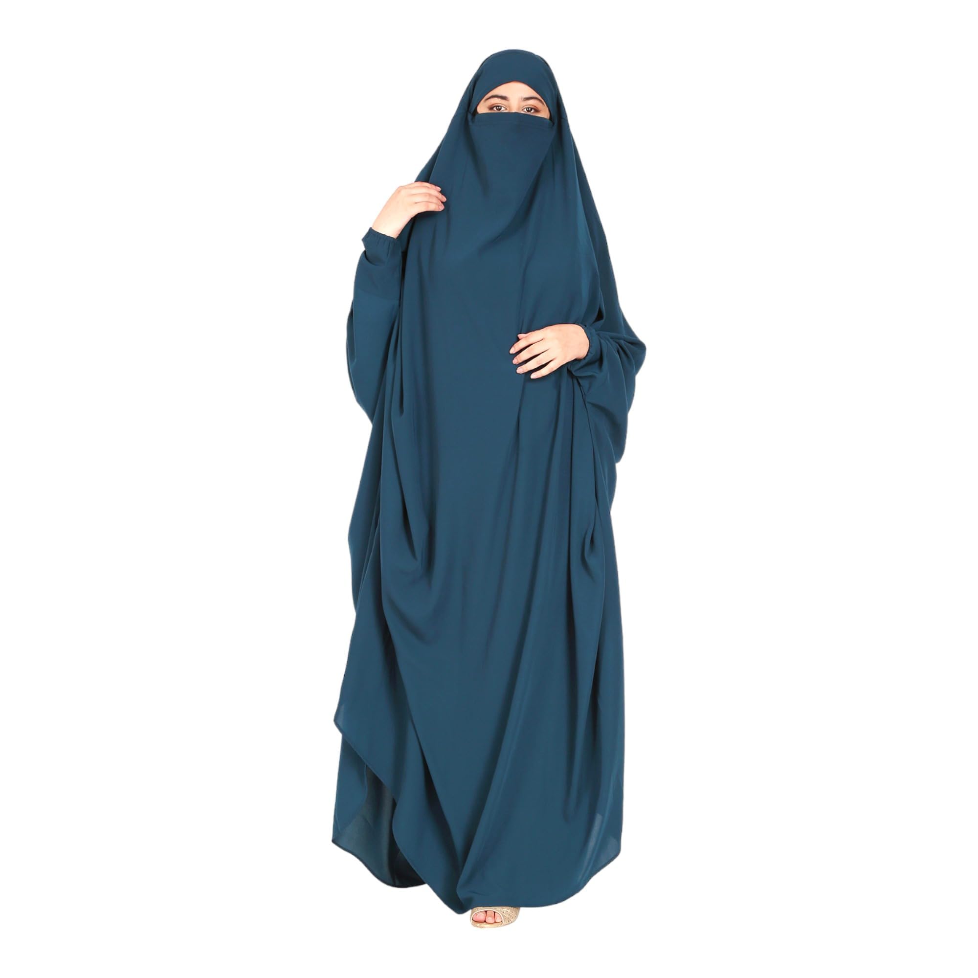 BashariyaSingle Piece Jilbab In Firdaus Fabric With Attached Mouthpiece Naqab In Free Size (Very Loose Fit Small To 4XL- BAJLB-002)