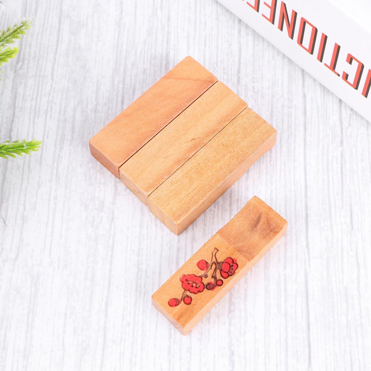 8pcs Wooden Chopstick Holder and Spoon Rest Set Chinese Style Plum Flower Pattern, Reusable Decorative Chopstick Stand for Home and Restaurant Use