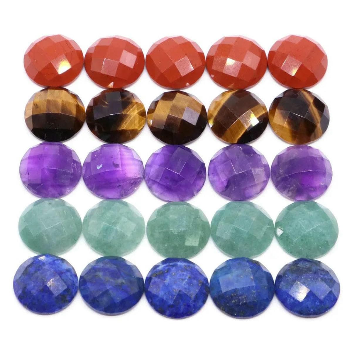 Cuentas redondas facetadas de cabujones de 16 mm con parte trasera plana, piedras naturales, espaciadores de camafeo de cristal para hacer joyas, collares, colgantes y anillos (obsidiana negra), 20