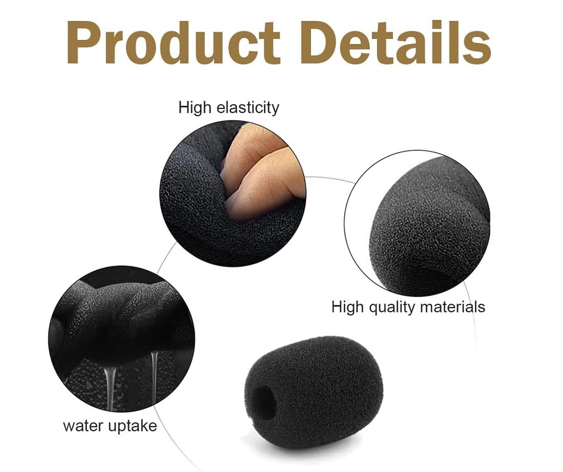 Coperture Microfono Spugna - 30 Pezzi, Diametro 8mm, Antivento E Polvere, Nero - Foto 2