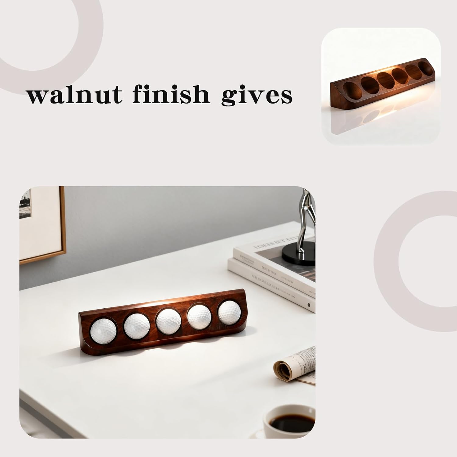 2-Pack Walnut Wood Golf Ball Display Case Wall Mount - Golf Ball Holder for Collector Sport Memorabilia Decor Gift