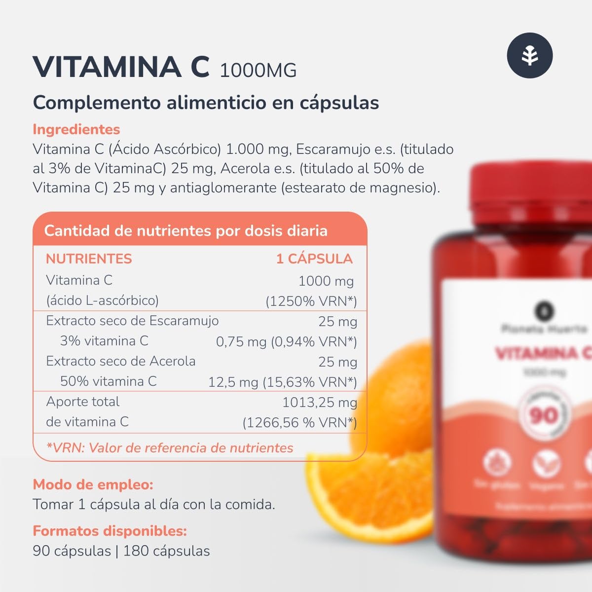 PLANETA HUERTO | Pack 3x Vitamina C 1000 mg 180 Cápsulas – Refuerzo para el Sistema Inmunológico – Con Escaramujo y Acerola – Antioxidante Natural