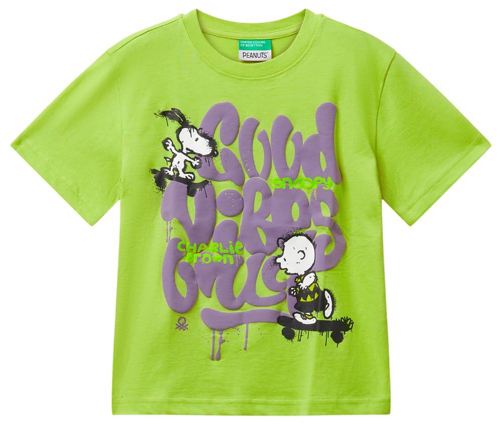 T-Shirt Vert Enfant United Colors of Benetton avec Impression Multicolore