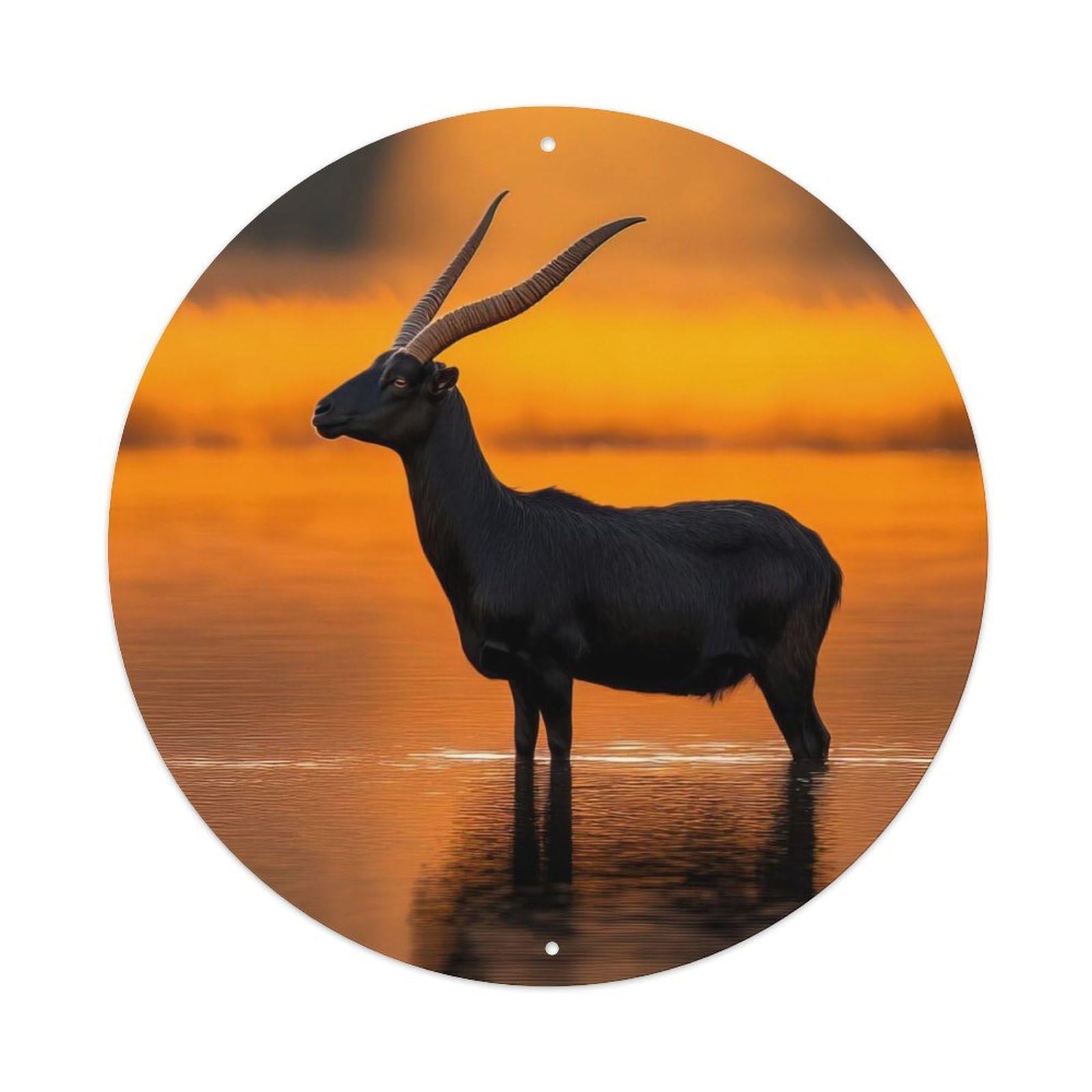 Animal Black Goat Golden Light Sunset Reflection Mountain Silhouette Vintage Metal Tin Sign Plaque Wall Decor for Cafe, Club Bar, Office, Garden Metal Poster 8x8Inch