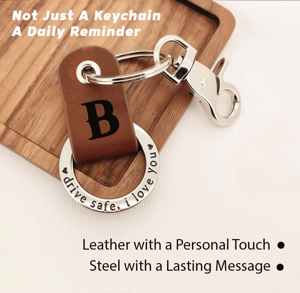 Custom Engraved Leather Keychain, Personalized Initial Key Ring for Him, Stainless Steel Couple Gift for Men & Women - Image 2