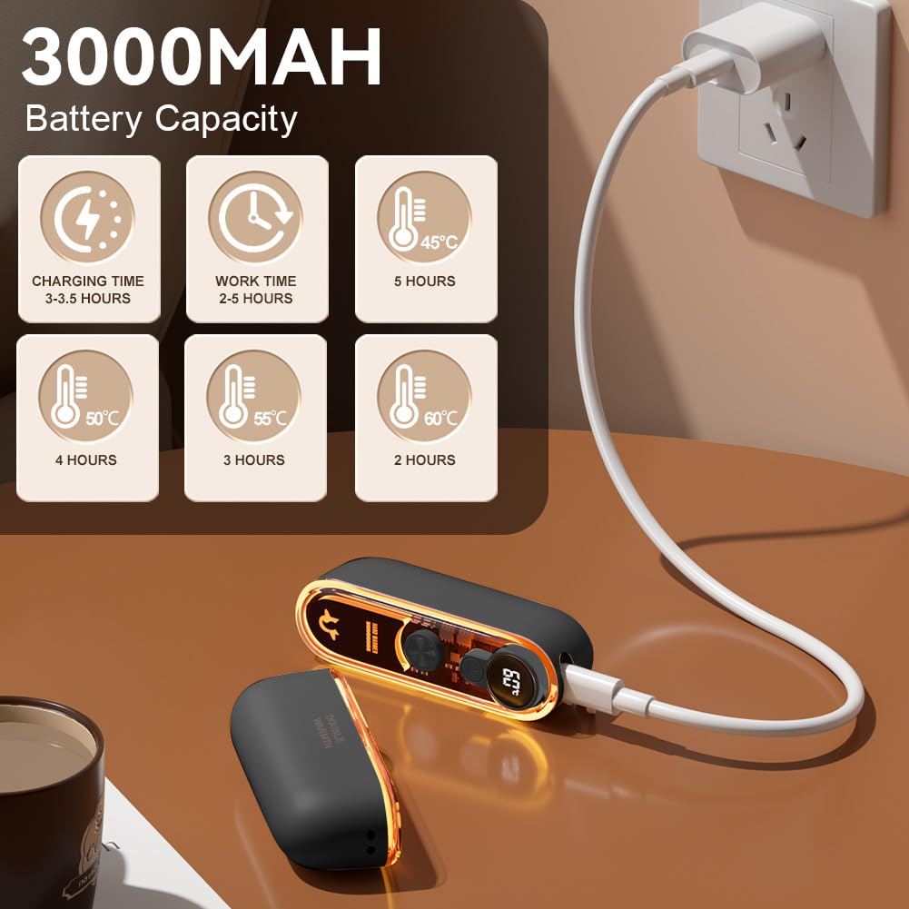 URAQT Podgrzewacz do rąk 2 w 1, 6000 mAh, oświetlenie RGB z możliwością ładowania, magnetyczny podgrzewacz do rąk, 4 poziomy ciepła z możliwością ładowania, idealny prezent dla mężczyzn i kobiet w