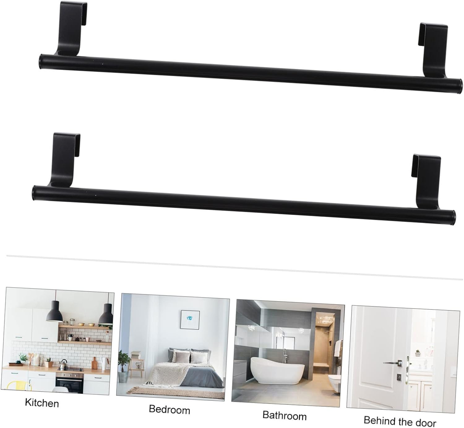 2pcs Wall-Mounted Towel Rack Set - Black Stainless Steel Hooks for Bathroom & Kitchen - Space-Saving Towel Holder & Bar - Stylish & Towel Storage Solution