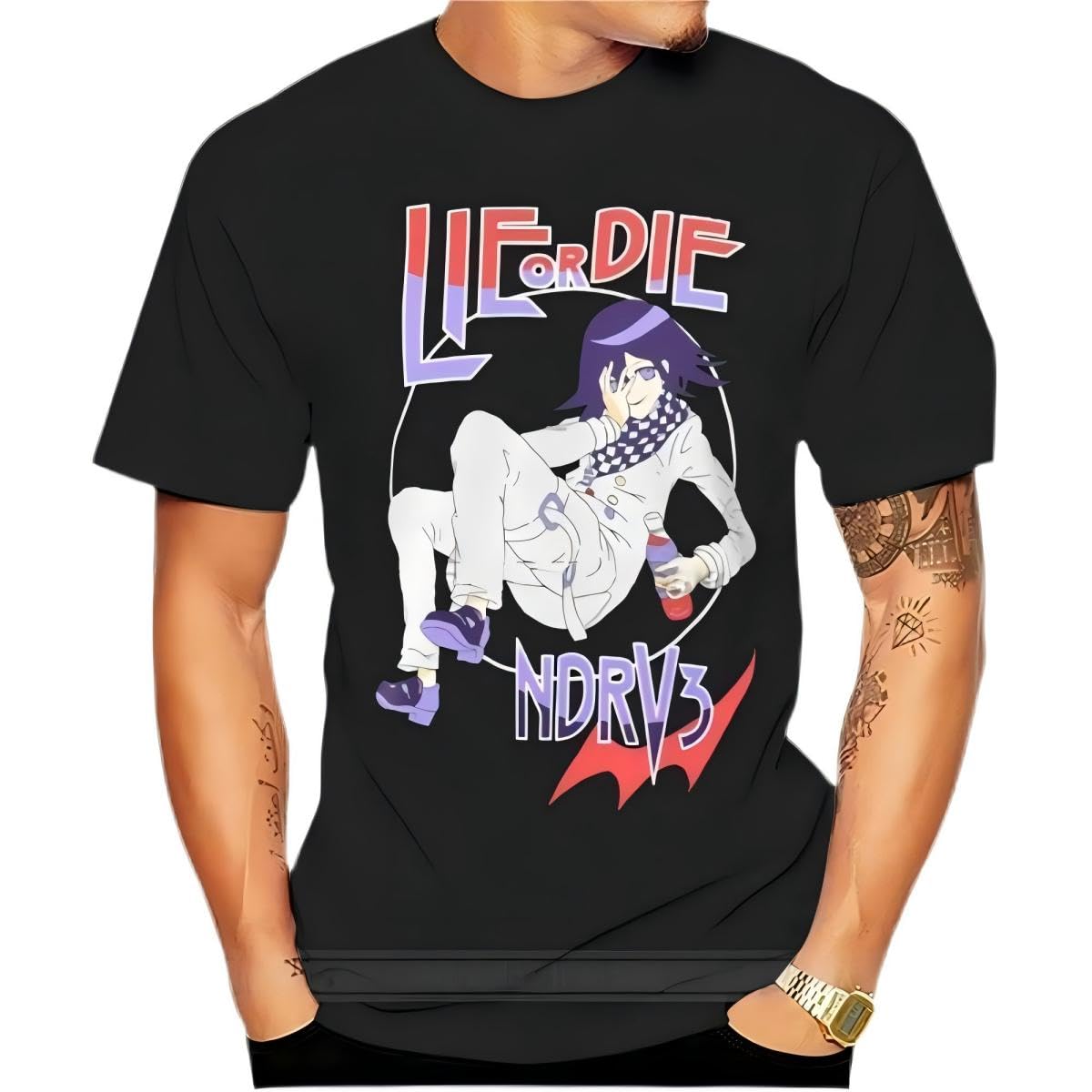 A3ae3ed3aw Men's Black Lie-Or-Die-T-Shirt-Danganronpa-V3-Kokichi-Ouma