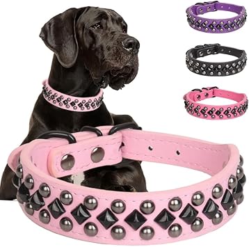 Spiked Studded Dog Collar Soft PU Leather Spike Dog Collar Adjustable Pet Collars for Small Medium Large Dogs Pink, M