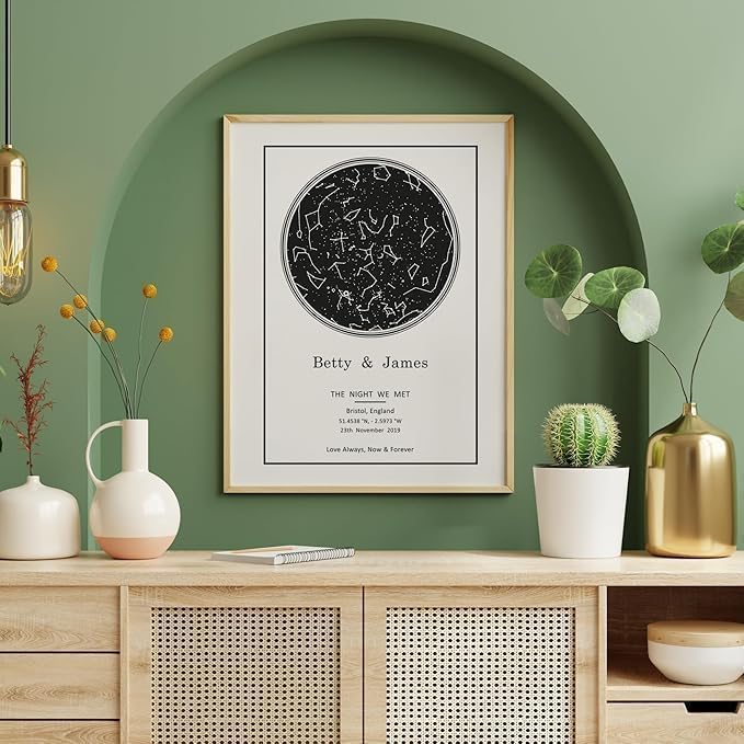 Custom Star Map showing the night sky from a meaningful date