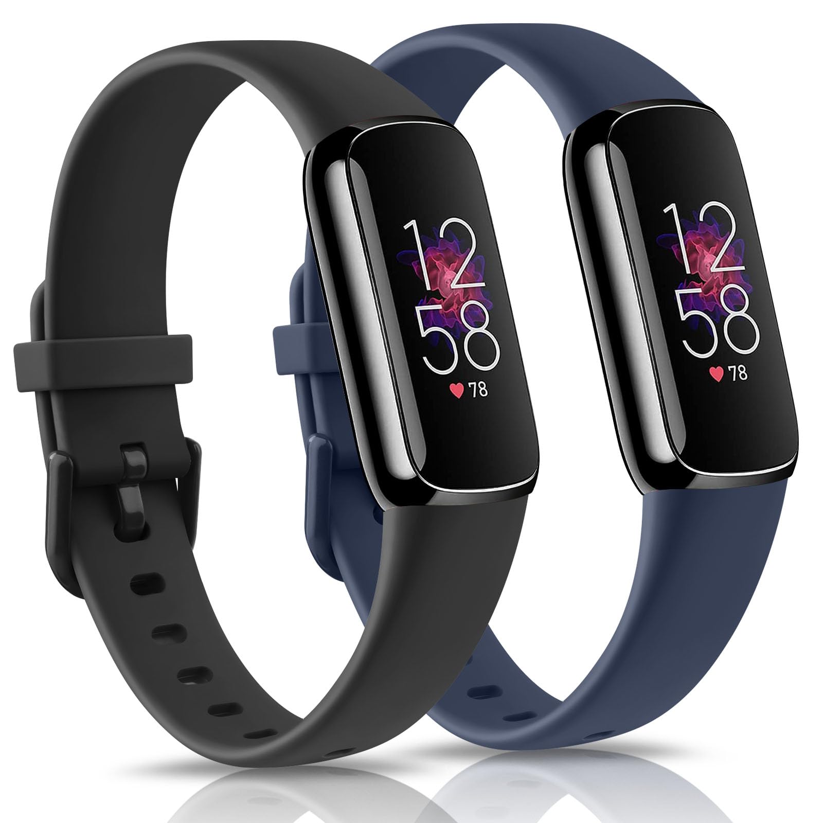 2 Pack Bands for Fitbit Luxe Bands Women Men, Soft Silicone Wristband Replacement Strap for Fitbit Luxe/Luxe Special Edition Fitness Tracker Black/Navy Blue Large