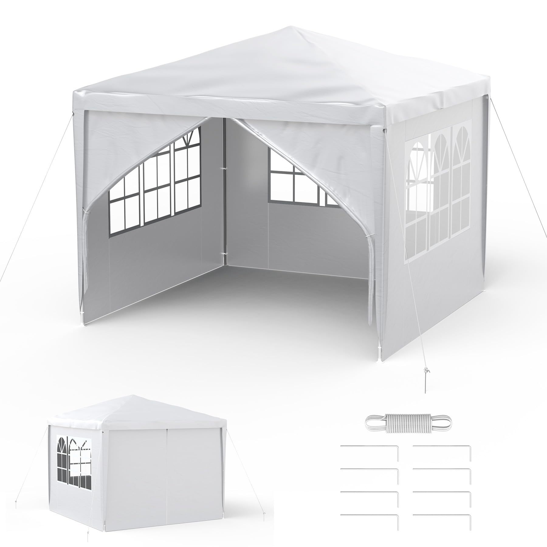 Froadp Carpa de jardín de 3 x 3 m con 4 paredes laterales, para fiestas, estructura de acero, resistente al agua, para jardín, mercado, boda, color blanco